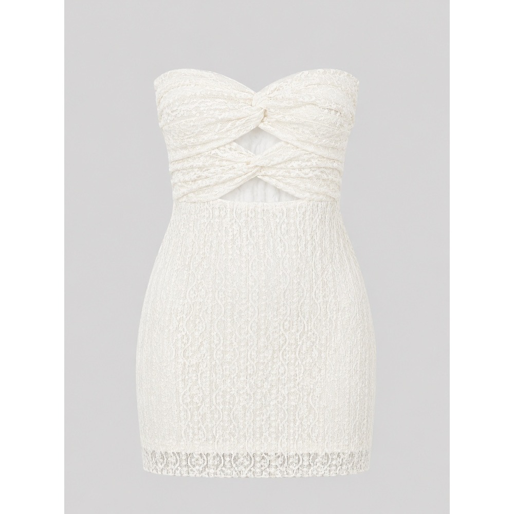 Cotton Candy LA White Lace Strapless Mini Dress Knot Cutout CD-12941 Mens M‎